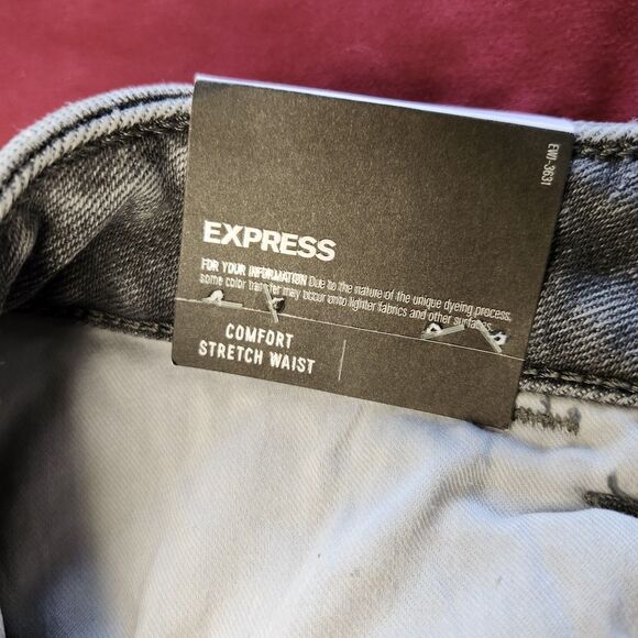 Express NWT 00R Curvy High Waist Washed Black Skinny Jeans Raw Hem Stretch - Picture 8 of 13